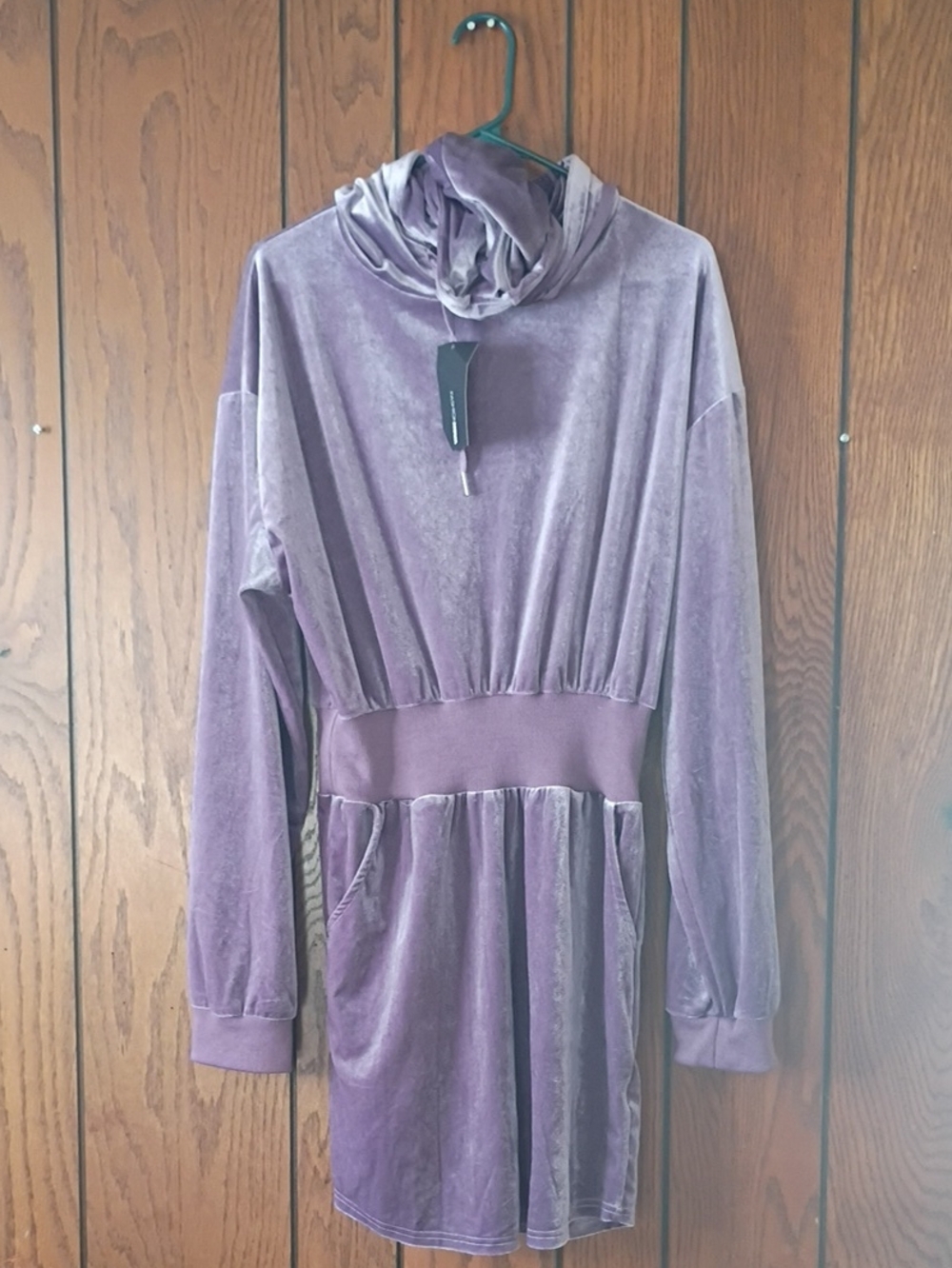 Fashion Nova Mauve Velvet Long-Sleeve Cowl Dress